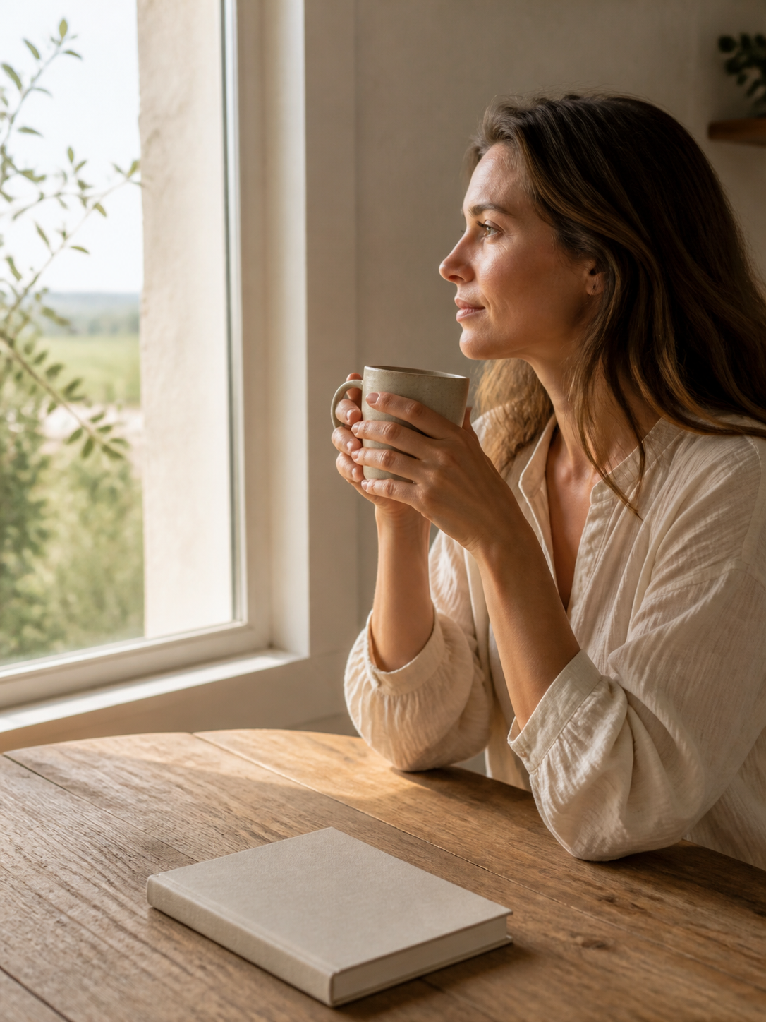 A woman enjoying a quiet moment by a sunlit window